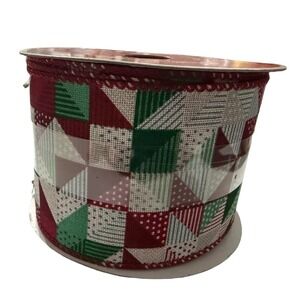 Celebrate It Christmas Wired Geometric Patchwork Ribbon 2.5inx20ft Holiday Ribon